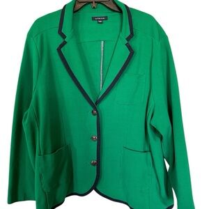 Lands End Aberdeen Green Navy Blue Knit Blazer Jacket Size 12 XL Baumwolle